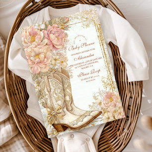 Invitación Western Cowgirl Boots Floral Baby Shower