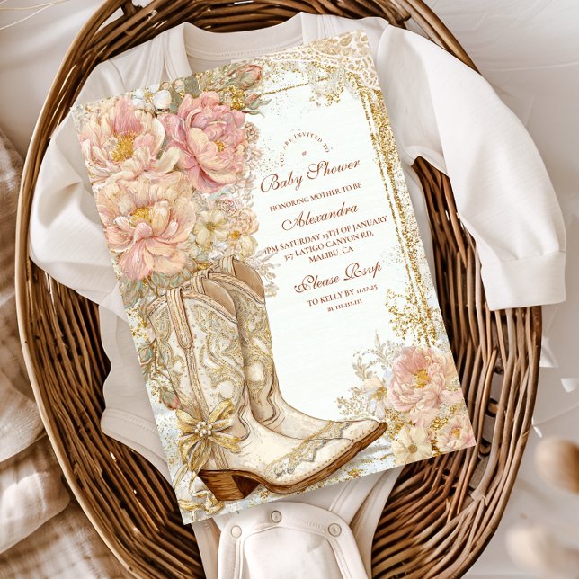 Invitación Western Cowgirl Boots Floral Baby Shower (Subido por el creador)