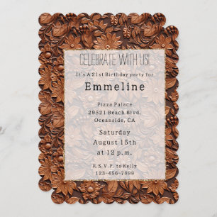 Invitación Western Cowgirl Brown Flauteather Faux Leather