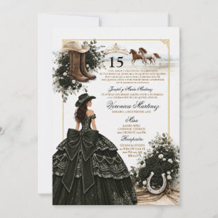 Invitación Western de Quinceañera Español de Oro N