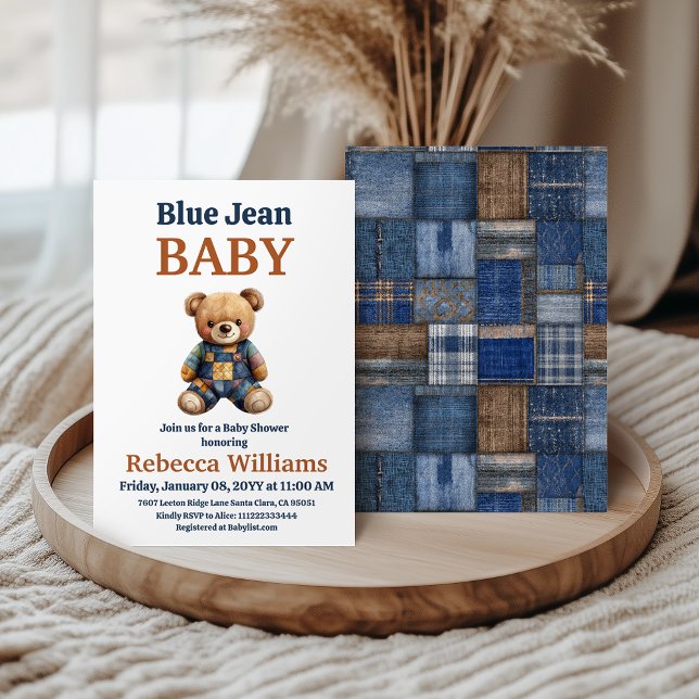 Invitación Western Denim Patchwork Bear Blue Jean Baby Shower (Subido por el creador)