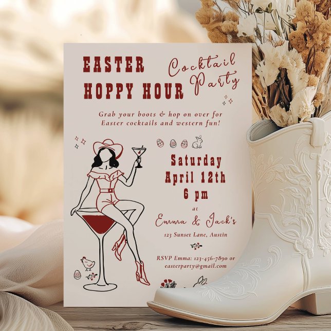 Invitación Western Easter Hoppy Hour Cocktail Party (Western Easter Hoppy Hour Cocktail Party Invitation)