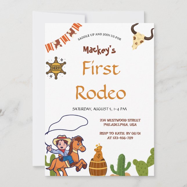 Invitación Western First Rodeo Wild West Cowboy Blue Birthday (Anverso)