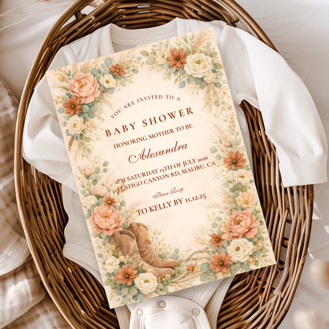 Invitación Western Floral Cowgirl Baby Shower (Subido por el creador)