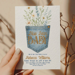 Invitación Western Floral Denim Boy Blue Jean Baby Shower