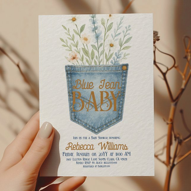 Invitación Western Floral Denim Boy Blue Jean Baby Shower (Subido por el creador)