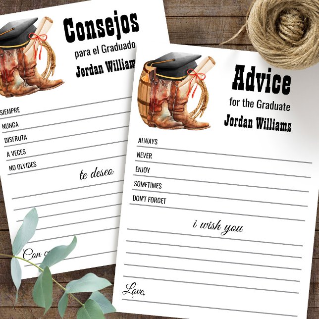 Invitación Western Graduation Advice English Spanish card (Subido por el creador)