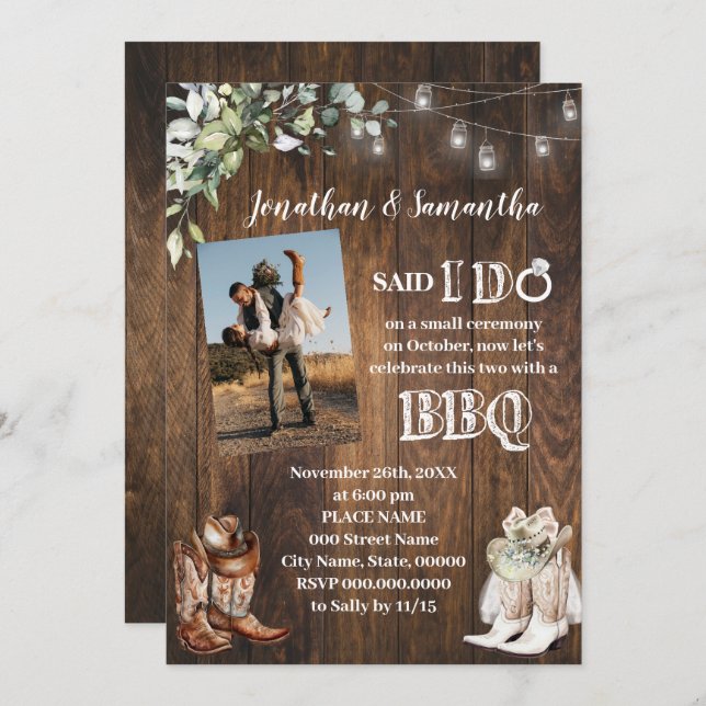 Invitación Western Greenery Said I do BBQ After Wedding (Anverso / Reverso)