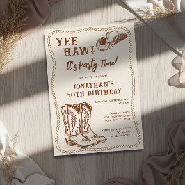 Invitación Western Hand Drawn Cowboy Boots Man Birthday Party