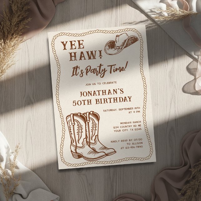 Invitación Western Hand Drawn Cowboy Boots Man Birthday Party (Subido por el creador)
