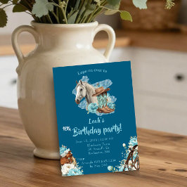 Invitación Western Horse Floral Birthday Invitation – Navy