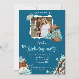 Invitación Western Horse Floral Birthday Invitation – Navy