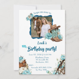 Invitación Western Horse Floral Birthday Invitation – White