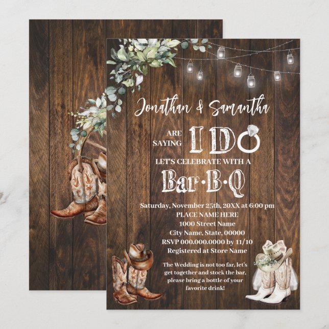 Invitación Western I do BBQ Stock el Bar Couples Shower (Anverso / Reverso)
