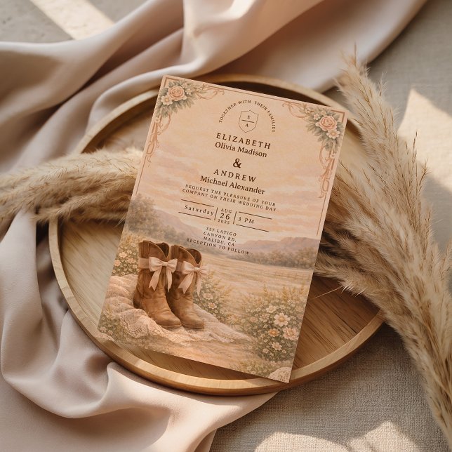 Invitación Western Lace Cowboy Boots Wedding (Subido por el creador)