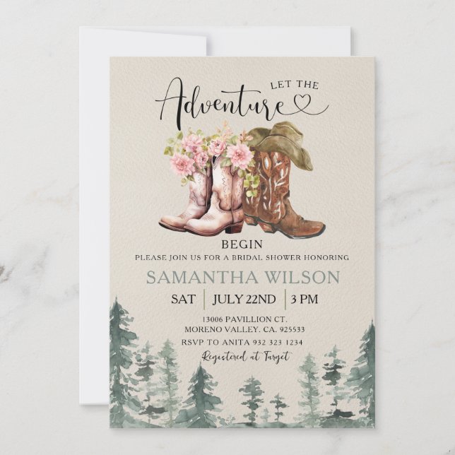 Invitación Western Let the Adventure Begin Bridal Shower (Anverso)