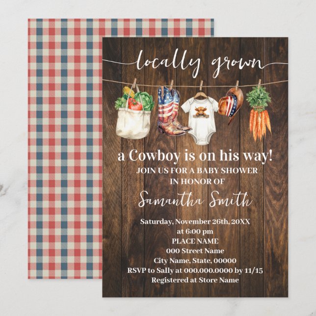Invitación Western Locally Grown Patriotic Baby Shower (Anverso / Reverso)