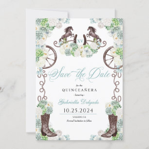 Invitación Western Mint Green Cacti Salva La Fecha Quinceañer