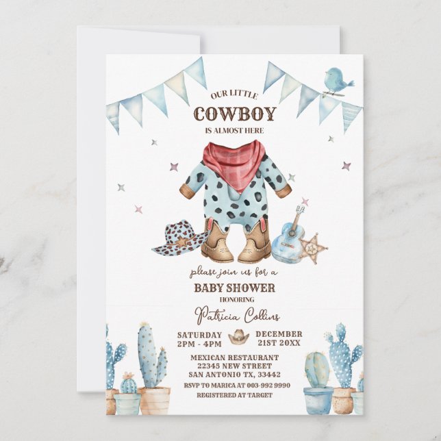 Invitación Western Our Little Cowboy Rodeo Baby Shower (Anverso)
