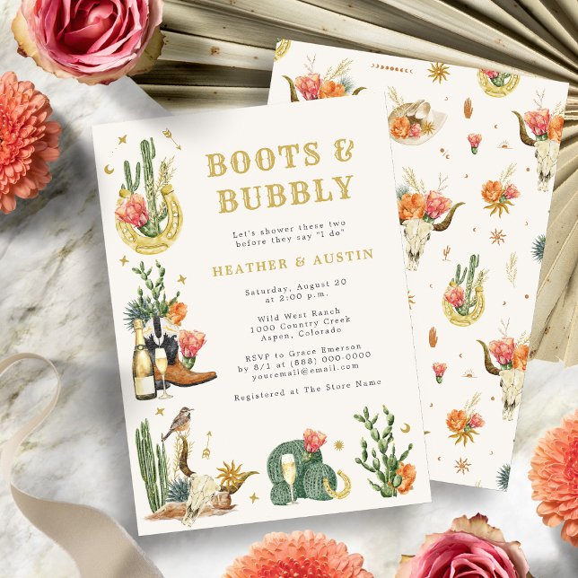 Invitación Western para la Ducha de la Pareja (Boots and Bubbly Wild West Couple's Shower Western Invitation
)