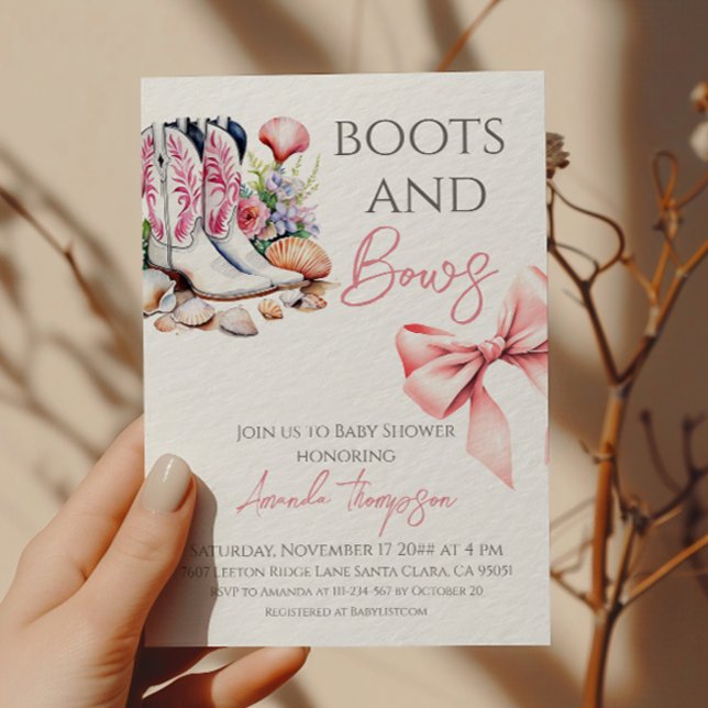 Invitación Western Pink Boots and Bows Girl Baby Shower (Subido por el creador)