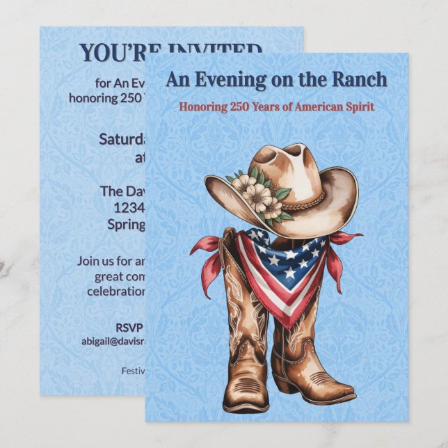 Invitación Western Ranch Spirit Patriotic US 250 Celebration (Anverso / Reverso)