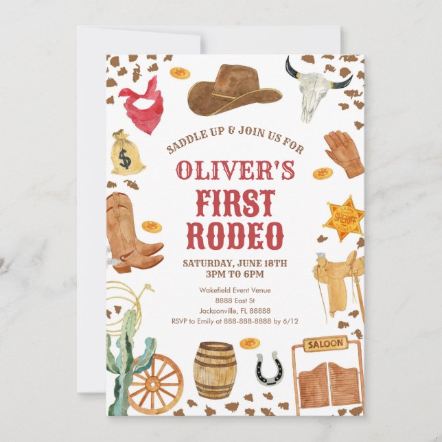 Invitación Western Rodeo Cowboy First Rodeo 1st Birthday (Anverso)