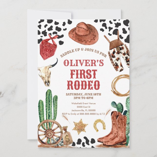 Invitación Western Rodeo Cowboy First Rodeo 1st Birthday (Anverso)
