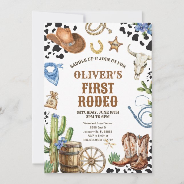Invitación Western Rodeo Cowboy First Rodeo 1st Birthday (Anverso)