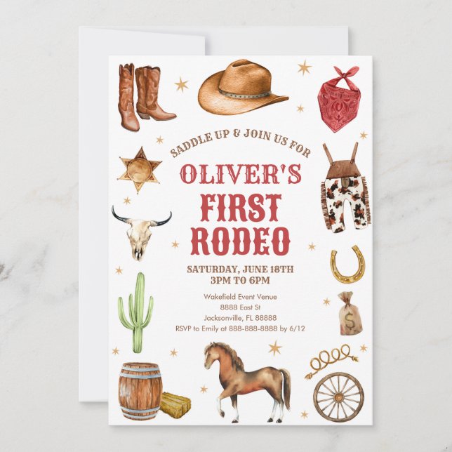 Invitación Western Rodeo Cowboy First Rodeo 1st Birthday (Anverso)