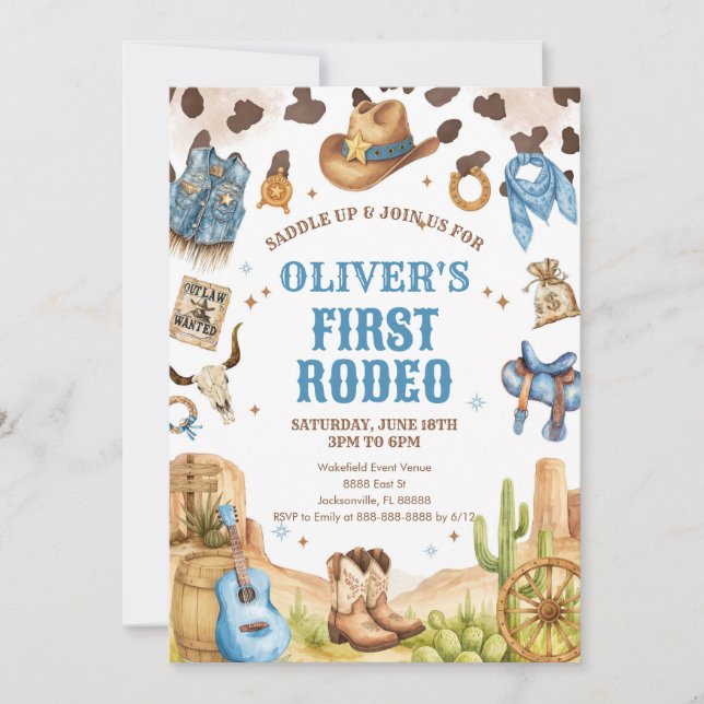 Invitación Western Rodeo Cowboy First Rodeo 1st Birthday (Anverso)