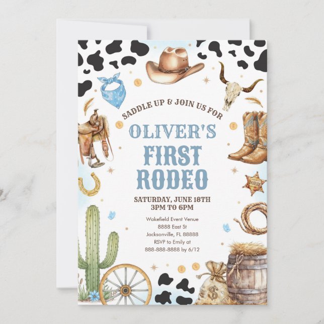 Invitación Western Rodeo Cowboy First Rodeo 1st Birthday (Anverso)