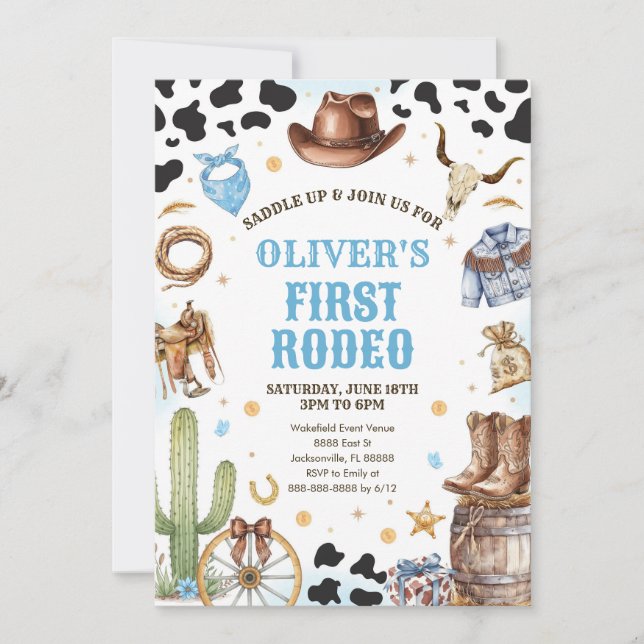 Invitación Western Rodeo Cowboy First Rodeo 1st Birthday (Anverso)
