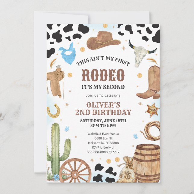 Invitación Western Rodeo Cowboy Second Rodeo 2nd Birthday (Anverso)
