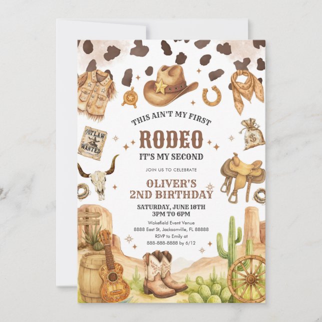 Invitación Western Rodeo Cowboy Second Rodeo 2nd Birthday (Anverso)