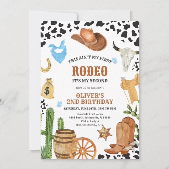 Invitación Western Rodeo Cowboy Second Rodeo 2nd Birthday (Anverso)