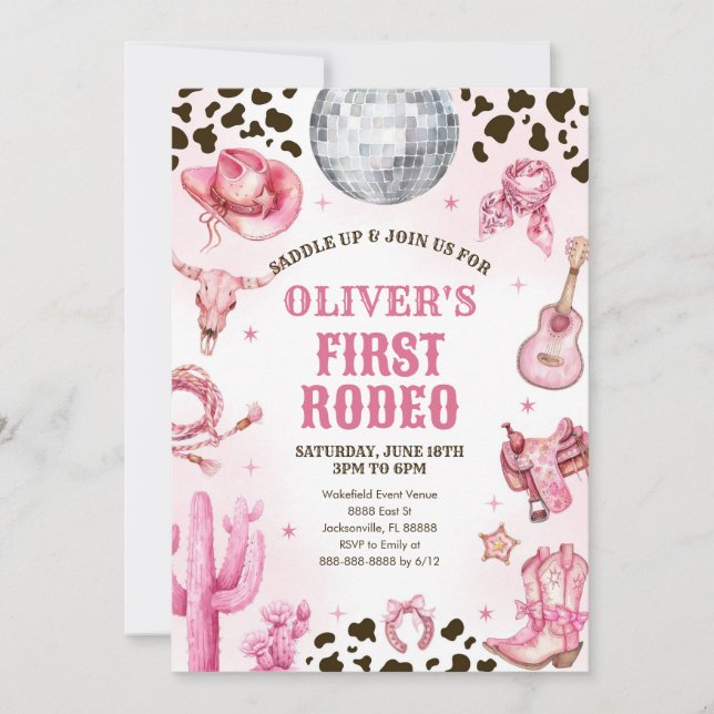 Invitación Western Rodeo Cowgirl First Rodeo 1st Birthday (Anverso)