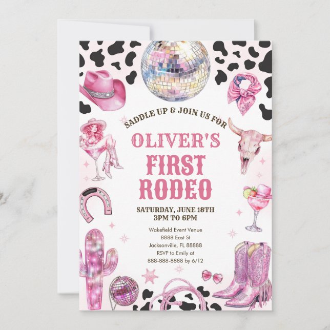 Invitación Western Rodeo Cowgirl First Rodeo 1st Birthday (Anverso)