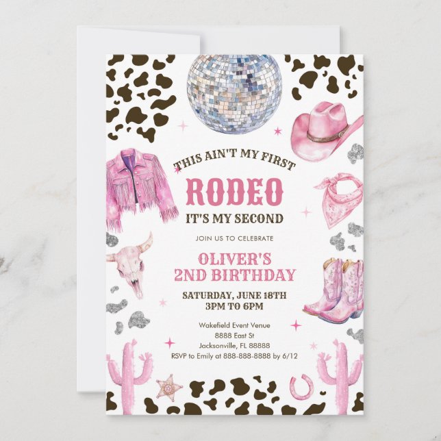 Invitación Western Rodeo Cowgirl Second Rodeo 2nd Birthday (Anverso)