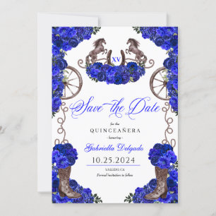 Invitación Western Royal Blue Save The Date Quinceañera