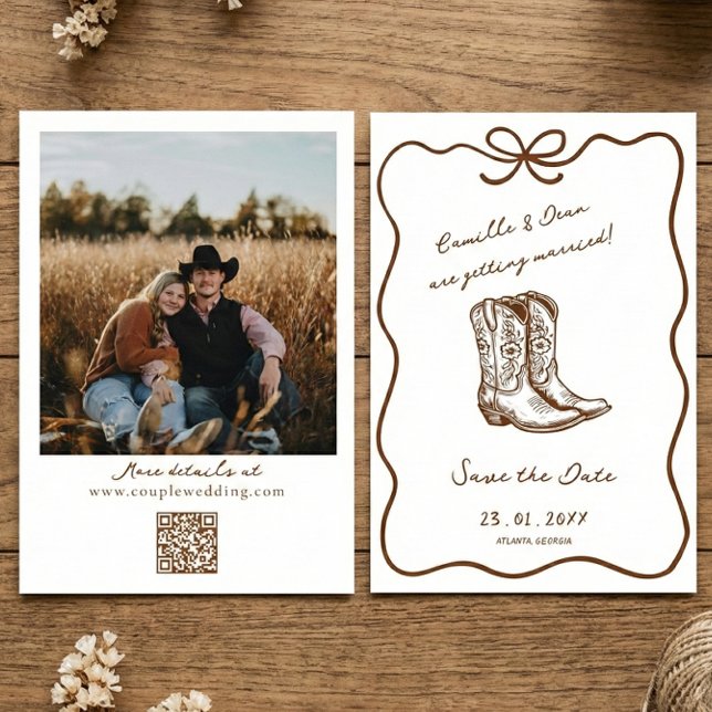 Invitación Western Rustic boho photo QR Code Save the Date  I (Subido por el creador)