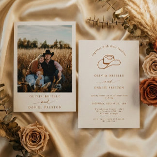 Invitación Western Rustic Cowboy Hat Photo Wedding