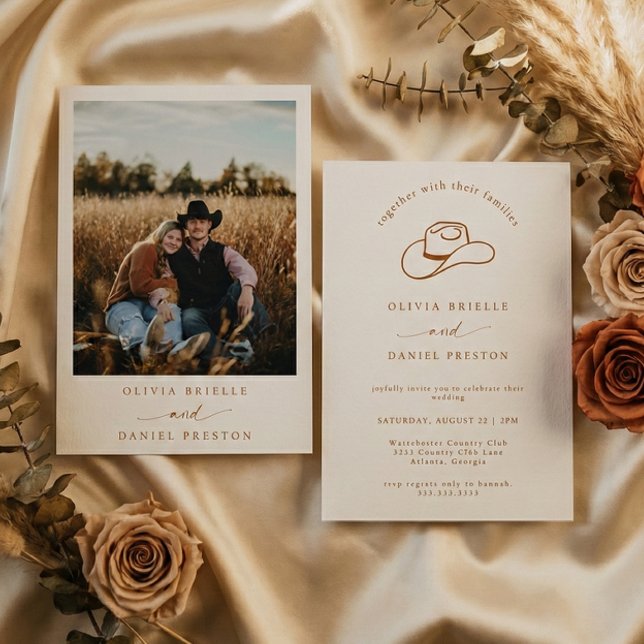 Invitación Western Rustic Cowboy Hat Photo Wedding (Subido por el creador)