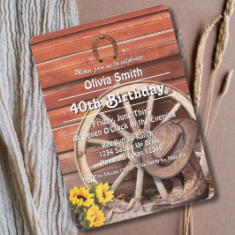 Invitación Western Rustic Cowgirl Boots Hat Sunflower 40th