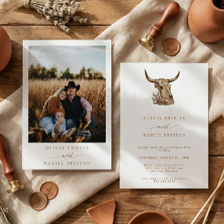 Invitación Western Rustic Pampas Grass Boho Photo Wedding Inv