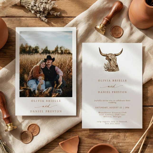 Invitación Western Rustic Pampas Grass Boho Photo Wedding Inv (Subido por el creador)