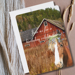 Invitación Western Rustic Sunflower Horse Country Birthday In