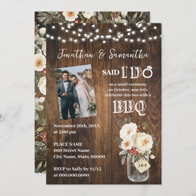 Invitación Western Said I do BBQ after Wedding Winter Floral (Anverso / Reverso)