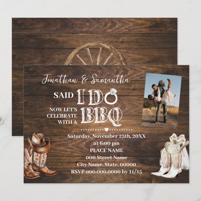 Invitación Western Said I hago BBQ Elopement después del Boda (Anverso / Reverso)