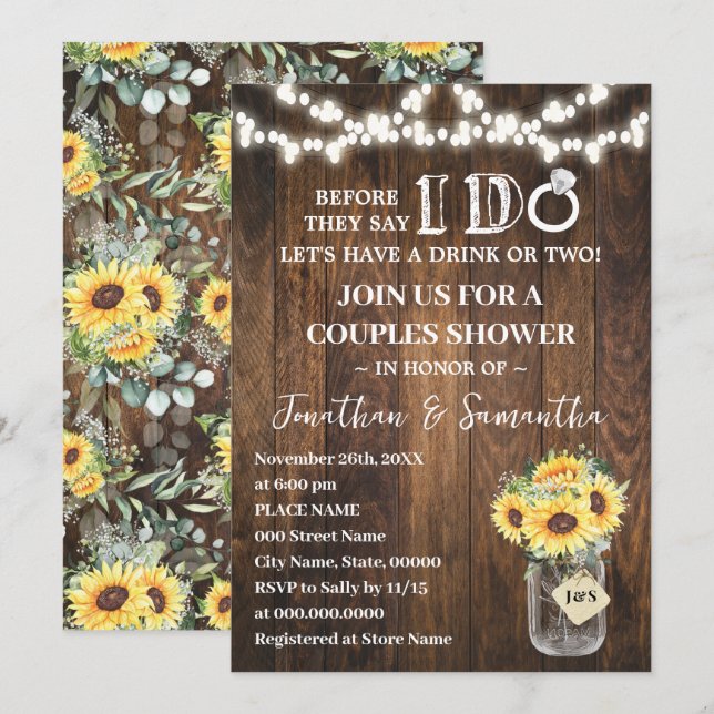 Invitación Western Sunflowers Before I do Couples Shower (Anverso / Reverso)